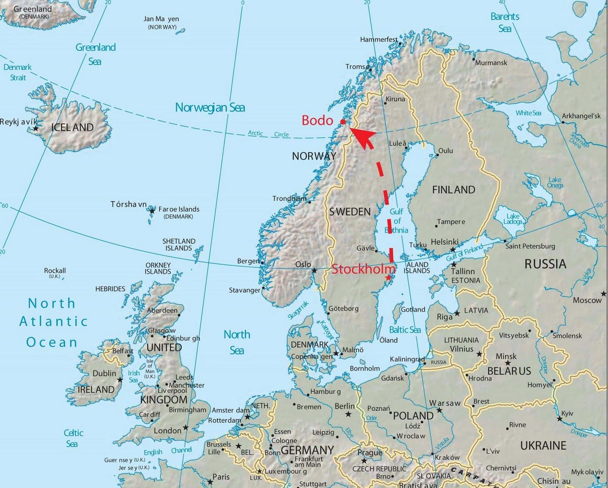 Mapa Nórskom bodo