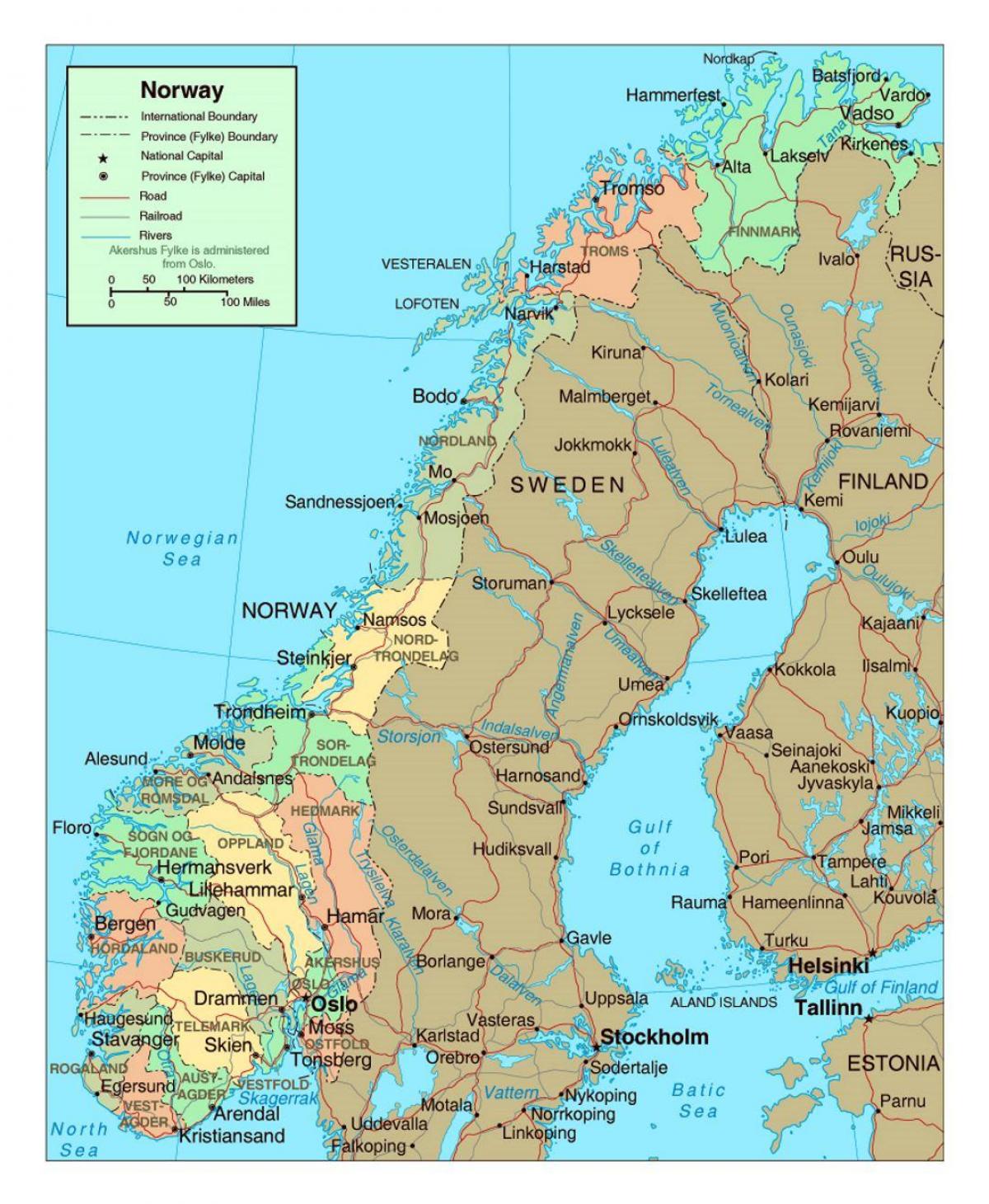 cestnú mapu Nórsko s mestá