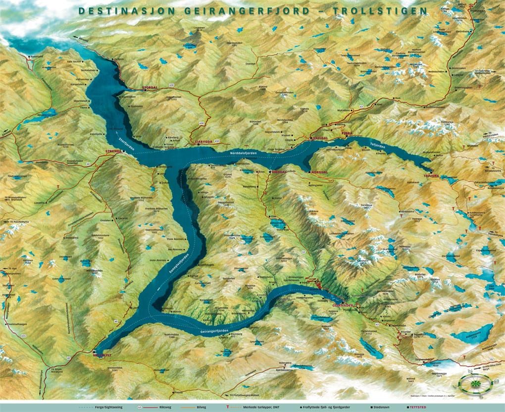 mapa geiranger Nórsko