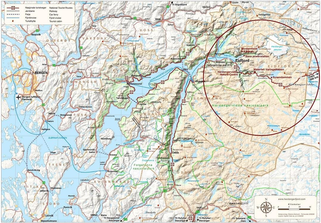 hardangerfjord Nórsko mapu