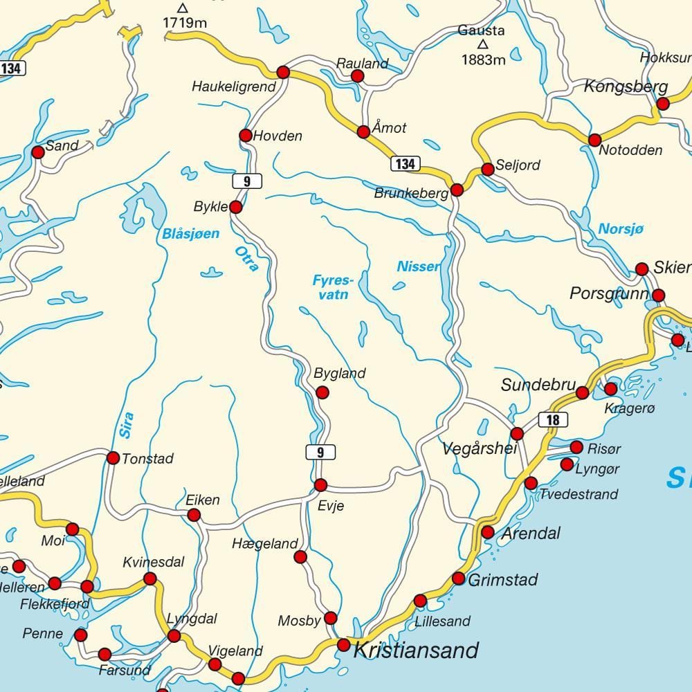 Mapa južnej Nórsko