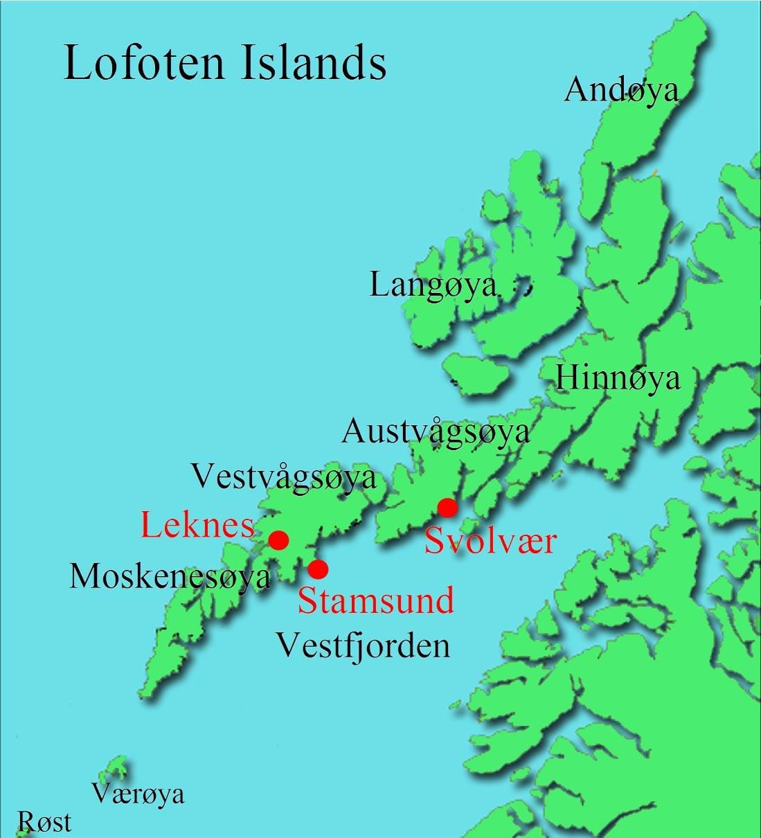 lofoten ostrovy Nórsko mapu