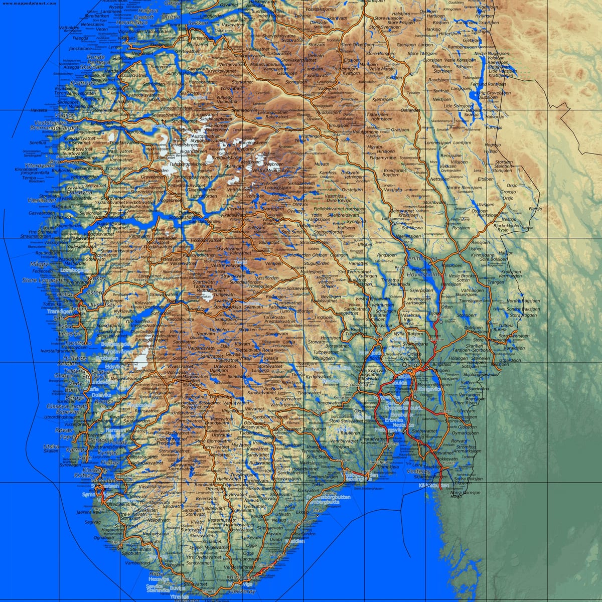 podrobná mapa južnom Nórsku