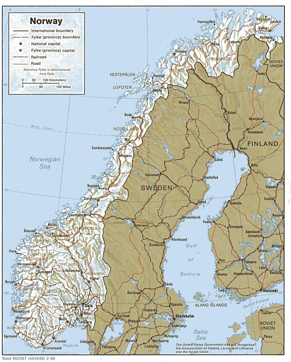 geografická mapa Nórsko
