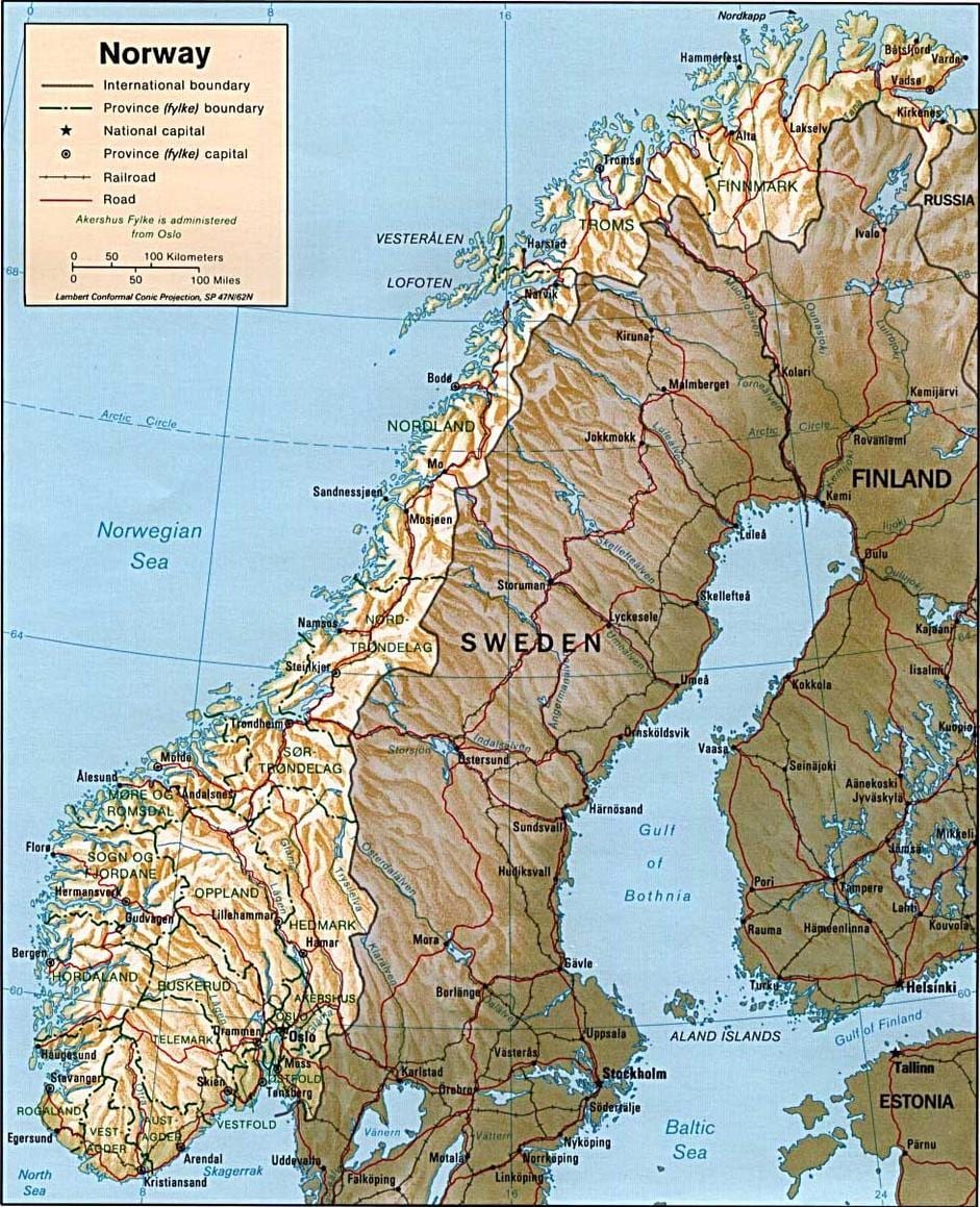 Mapa Nórsko horách