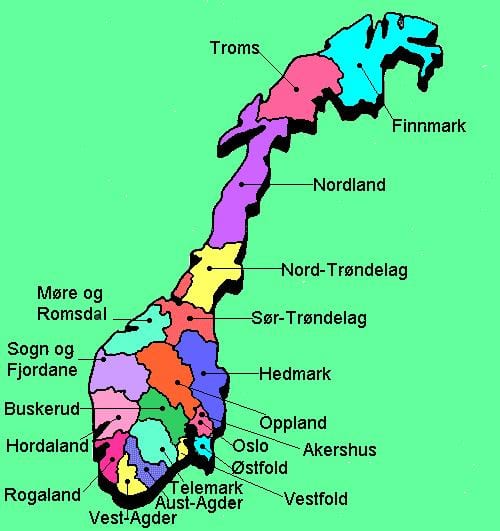 Mapa Nórsko národných turistických trás 