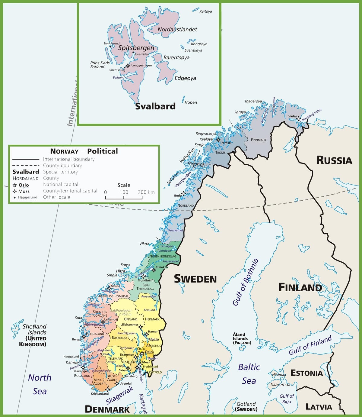 Mapa Nórsko politické 