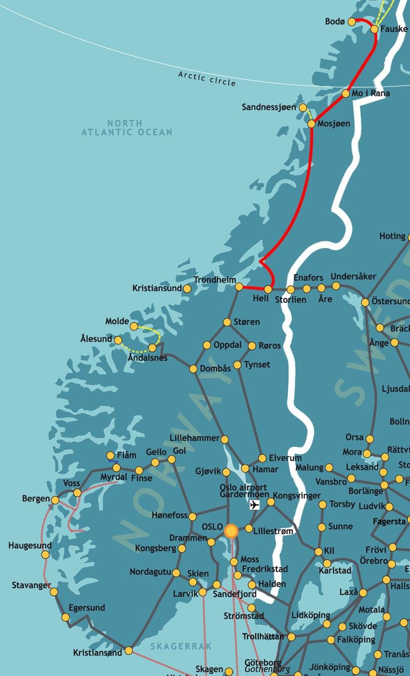 Mapa Nórsko severnej železnice