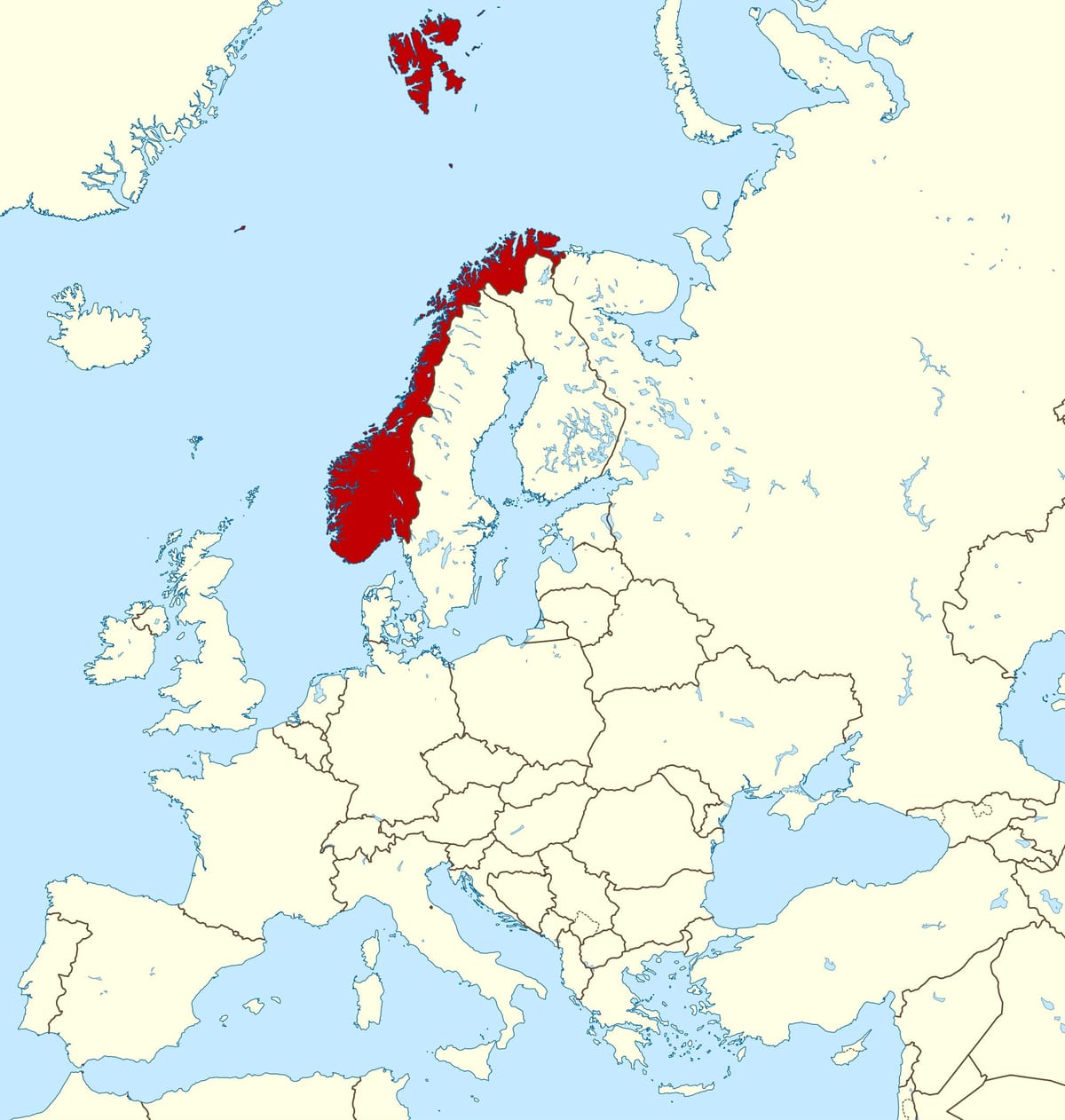 Nórsko na mape európy