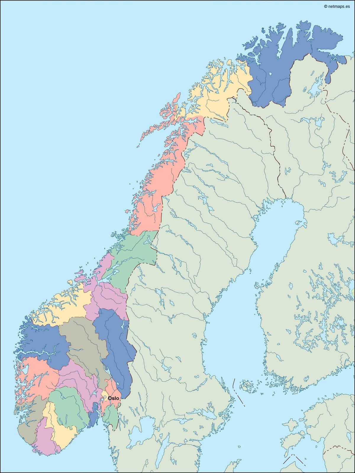 Mapa Nórsko vektor