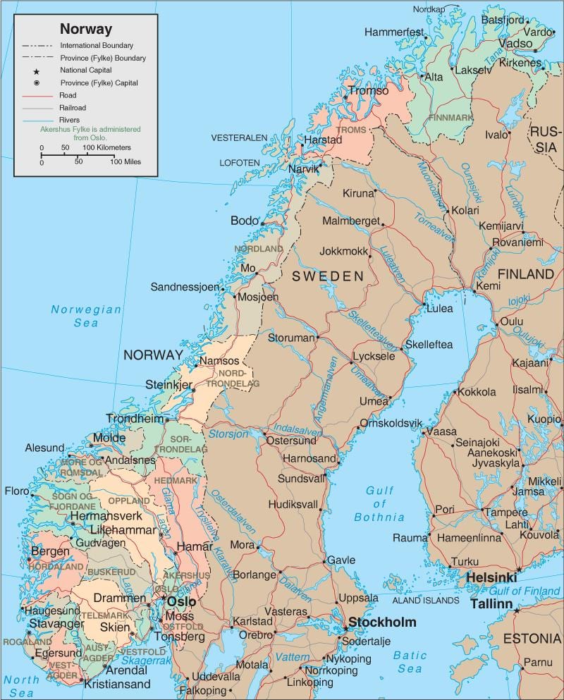 Mapa Nórsko vodopády