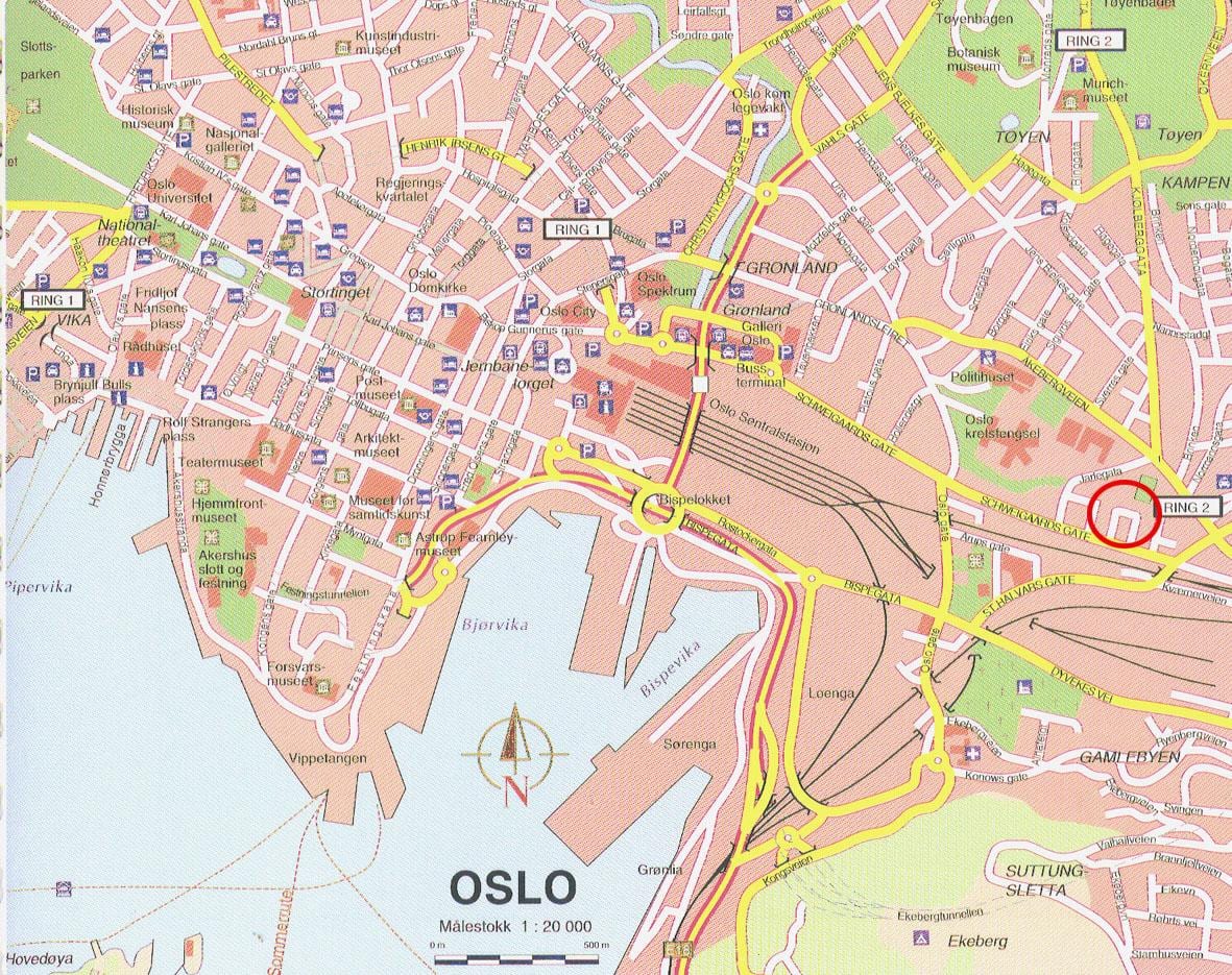 mapa oslo Nórsko city center