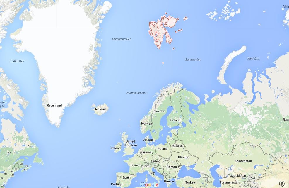 spitsbergen Nórsko mapu