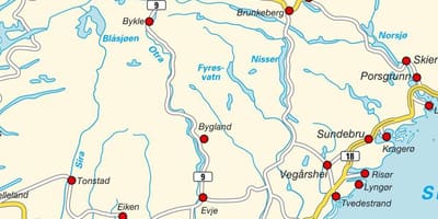 Mapa južnej Nórsko
