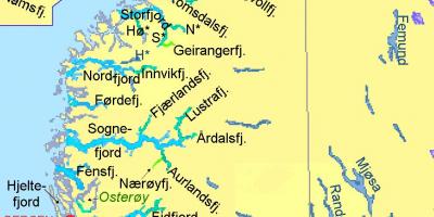Mapa Nórsko ukazuje fjordy